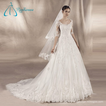 A Line Empire Waistline Chapel Train Half Sleeve Wedding Gowns